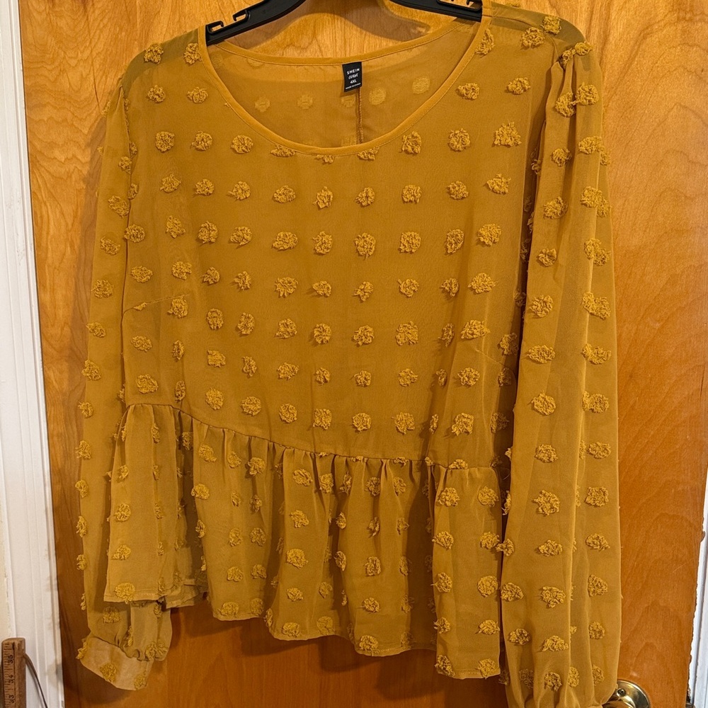 SHEIN Mustard Floral Textured Blouse